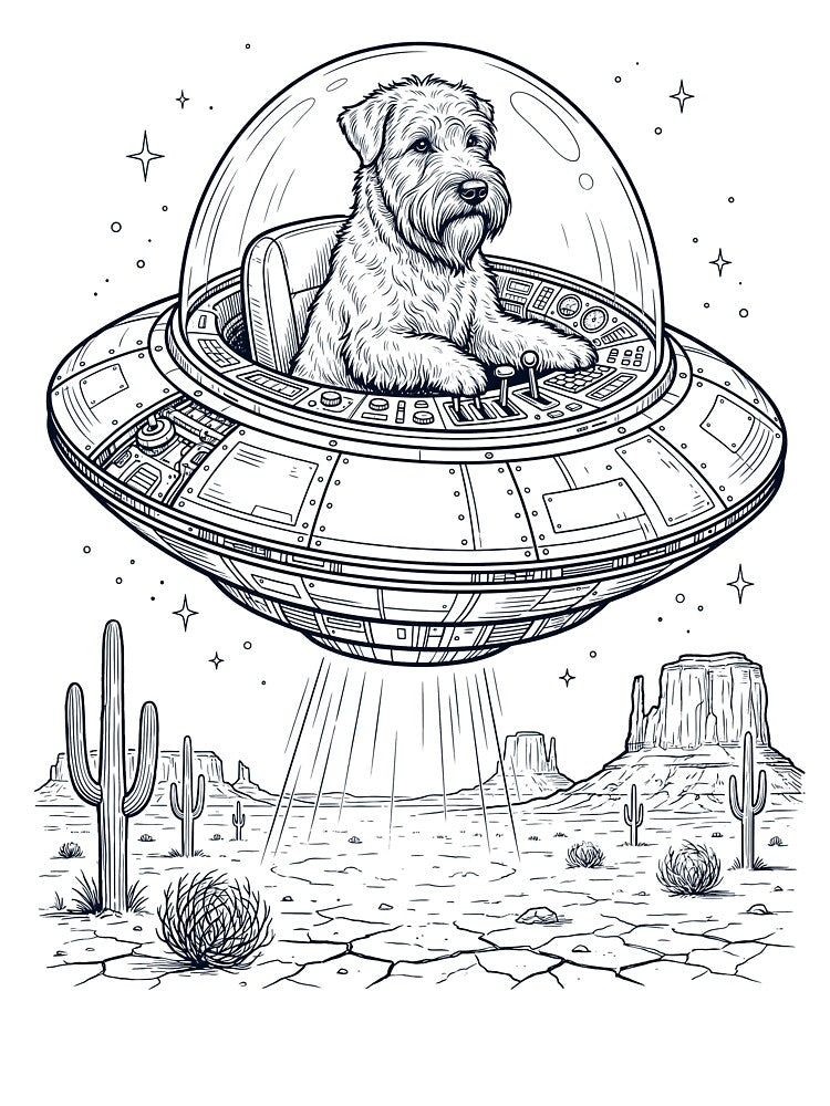 Vintage Soft Coated Wheaten Terrier Riding UFO Dog Mom Dad Lover by DoodleTortle