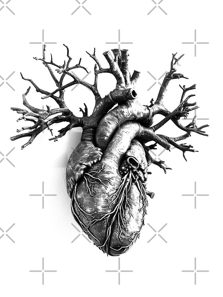 Anatomical Heart Tree Design | Black and White Surreal Botanical Anatomy Art by inkoutninja