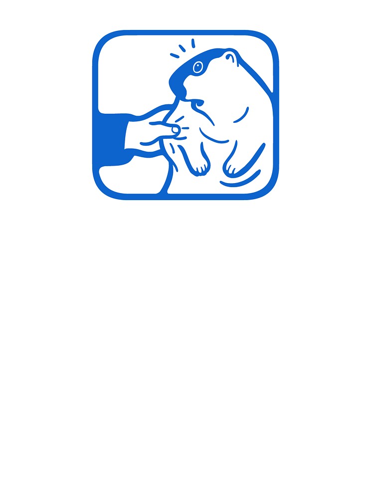 A person squishing a cute chonky groundhog. Minimalist art in blue ink by martodesign