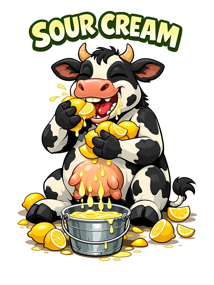 Sour Cream Funny Cow Cartoon – Lemon Pun Cute Animal Meme Design by AuraloomAtelier