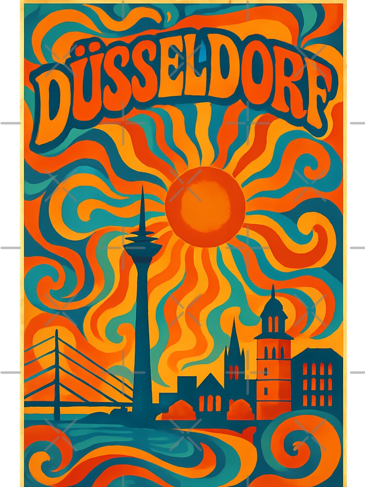 Trippy Psychedelic Poster of Düsseldorf | Neon Rhine River Skyline | Surreal German Cityscape Art by PaintedPixels01