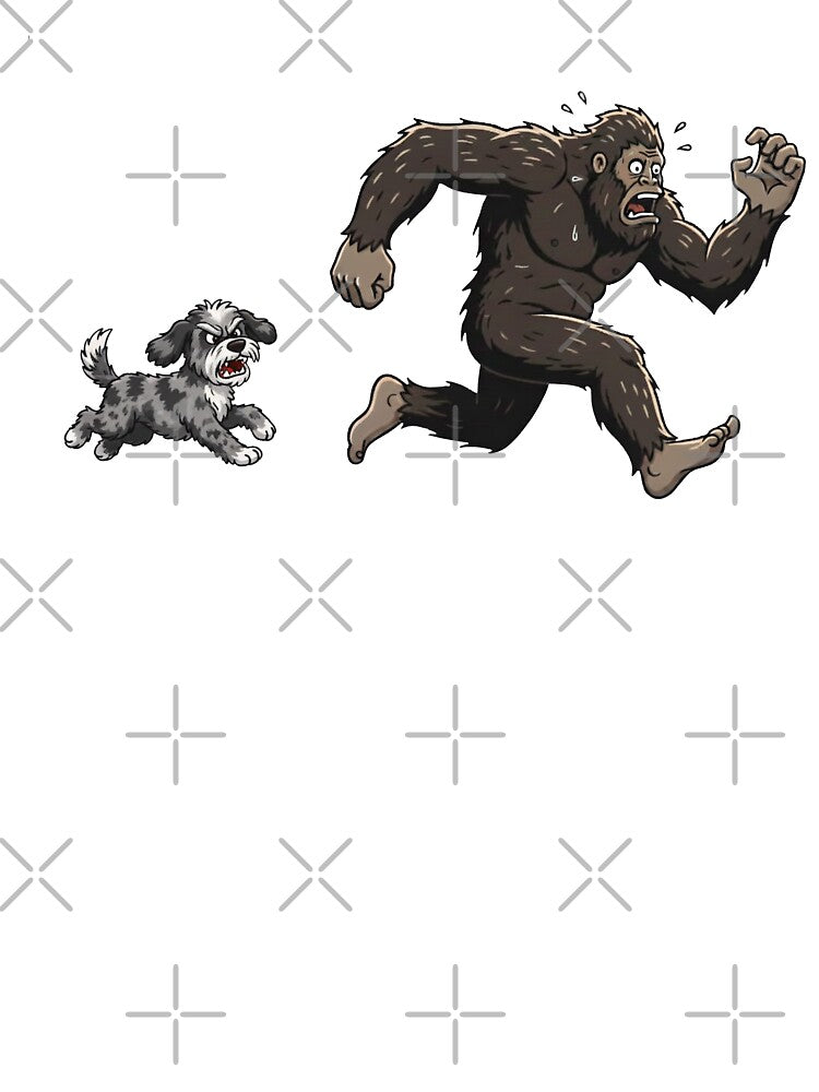 Funny Aussiedoodle Bigfoot Chasing Boys Girls Kids by FurryHavenPH