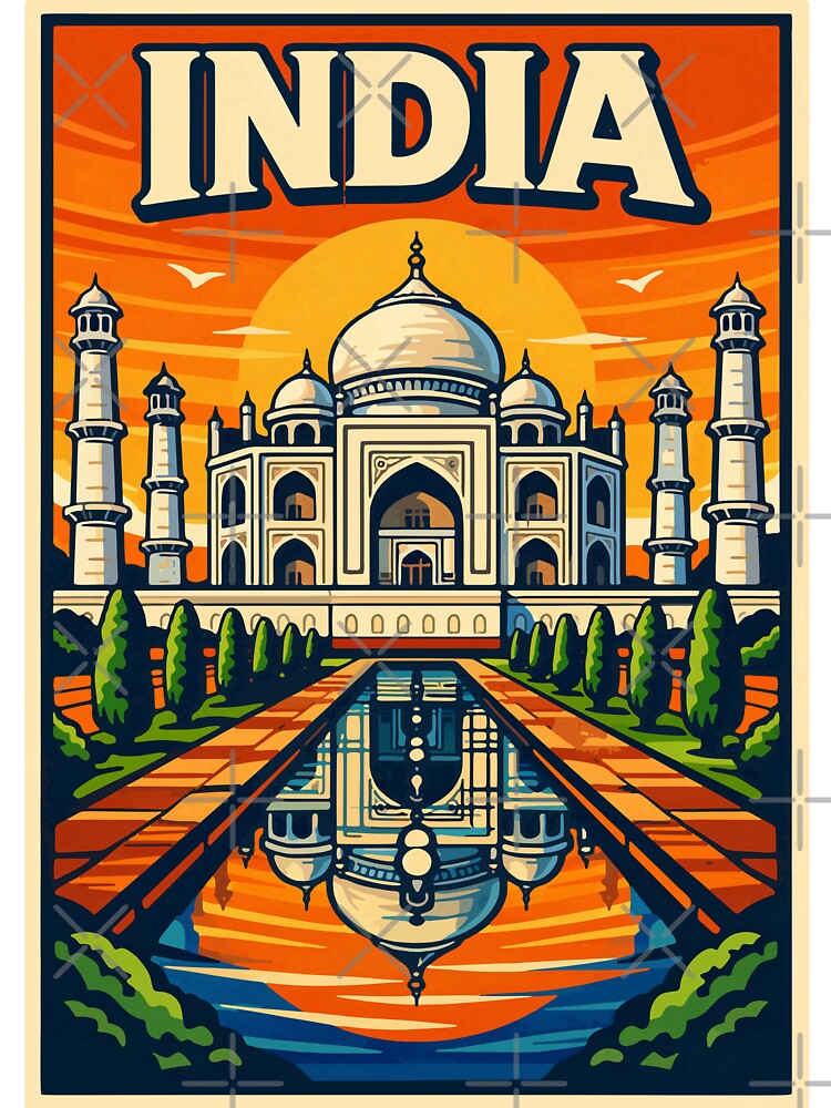 Vintage India Travel Poster: Taj Mahal Agra Art by arfindo-indra