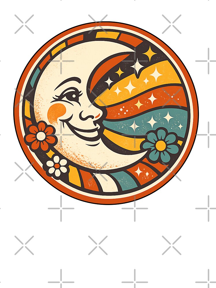 Retro Moon Face Floral by Ora-kuro