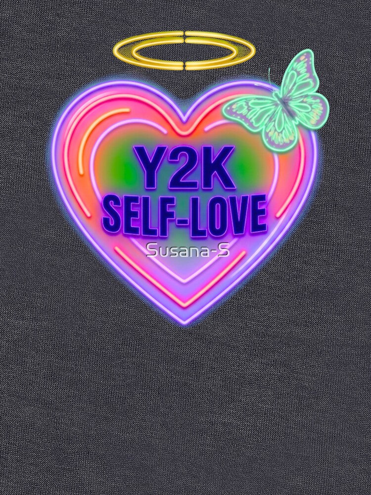 Y2K Self-Love Neon Heart with Halo and Butterfly - Retro 2000s Aesthetic by Good Vibes