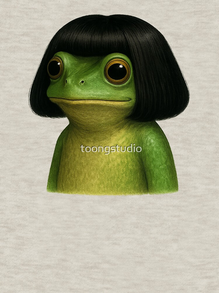 Frog with Bob Haircut Meme, Funny Frog Art, Quirky Animal Meme, Hilarious Frog Lover by toongstudio