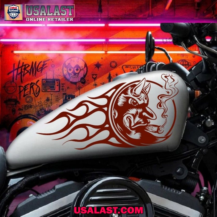 Red Devil And Flame Motorcycle Custom Text Decal