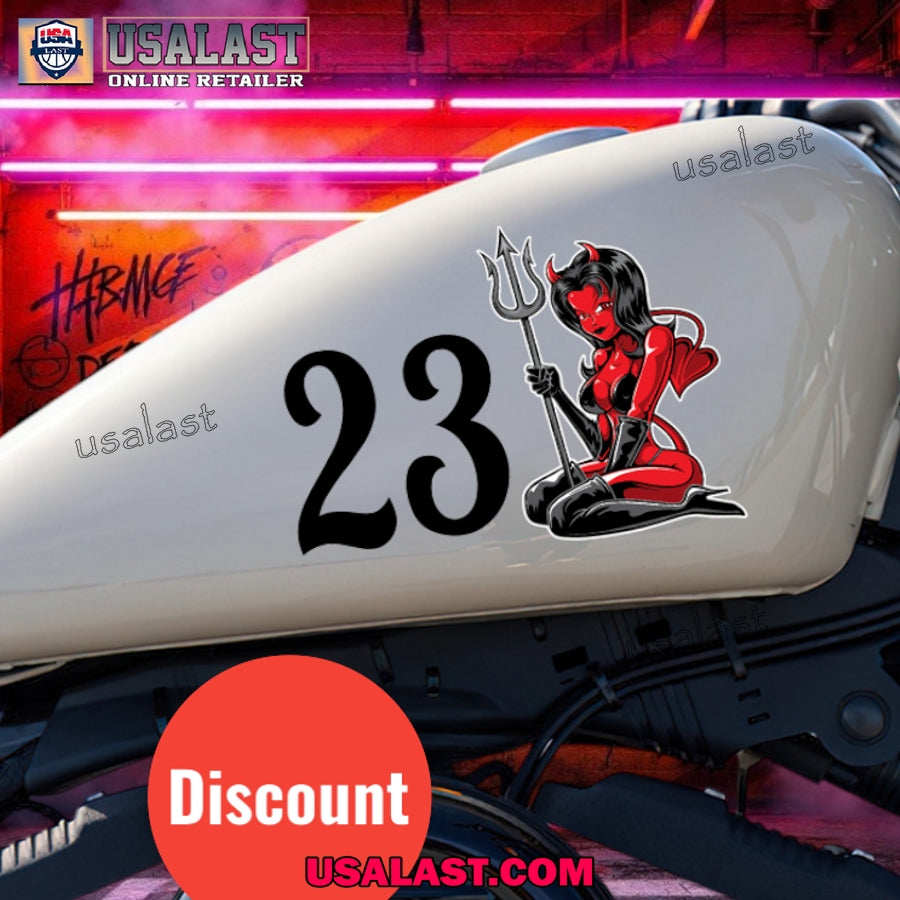 Red Devil Girl Motorcycle Custom Text Decal