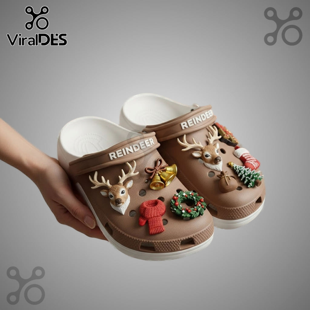 Reindeer Premium Crocs Clogs With Charms