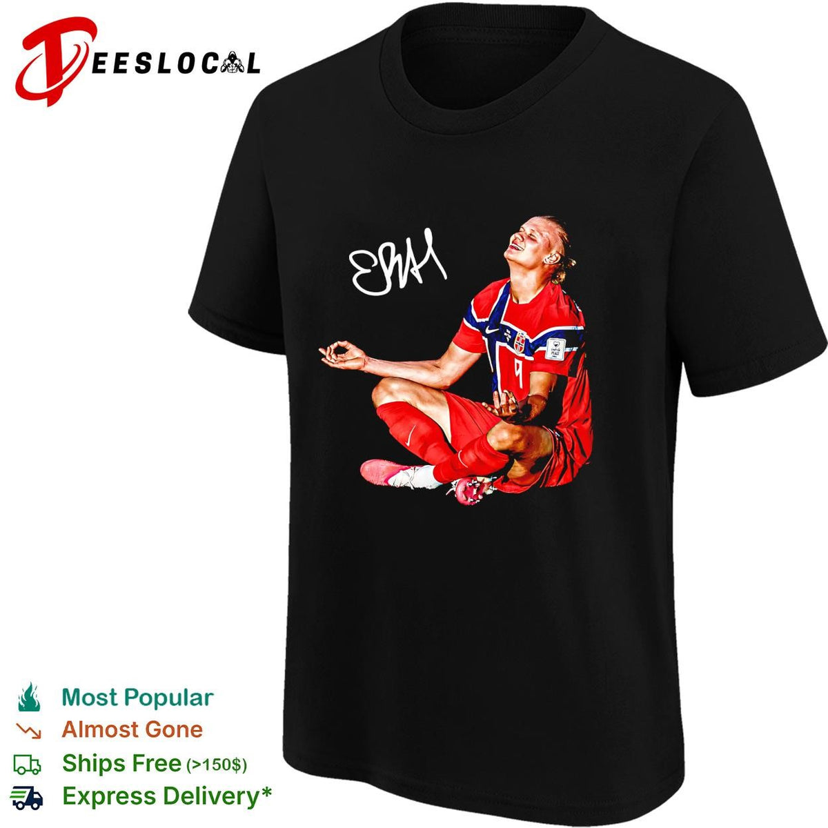 Erling Haaland Norway number 9 meditation celebration signature poster shirt