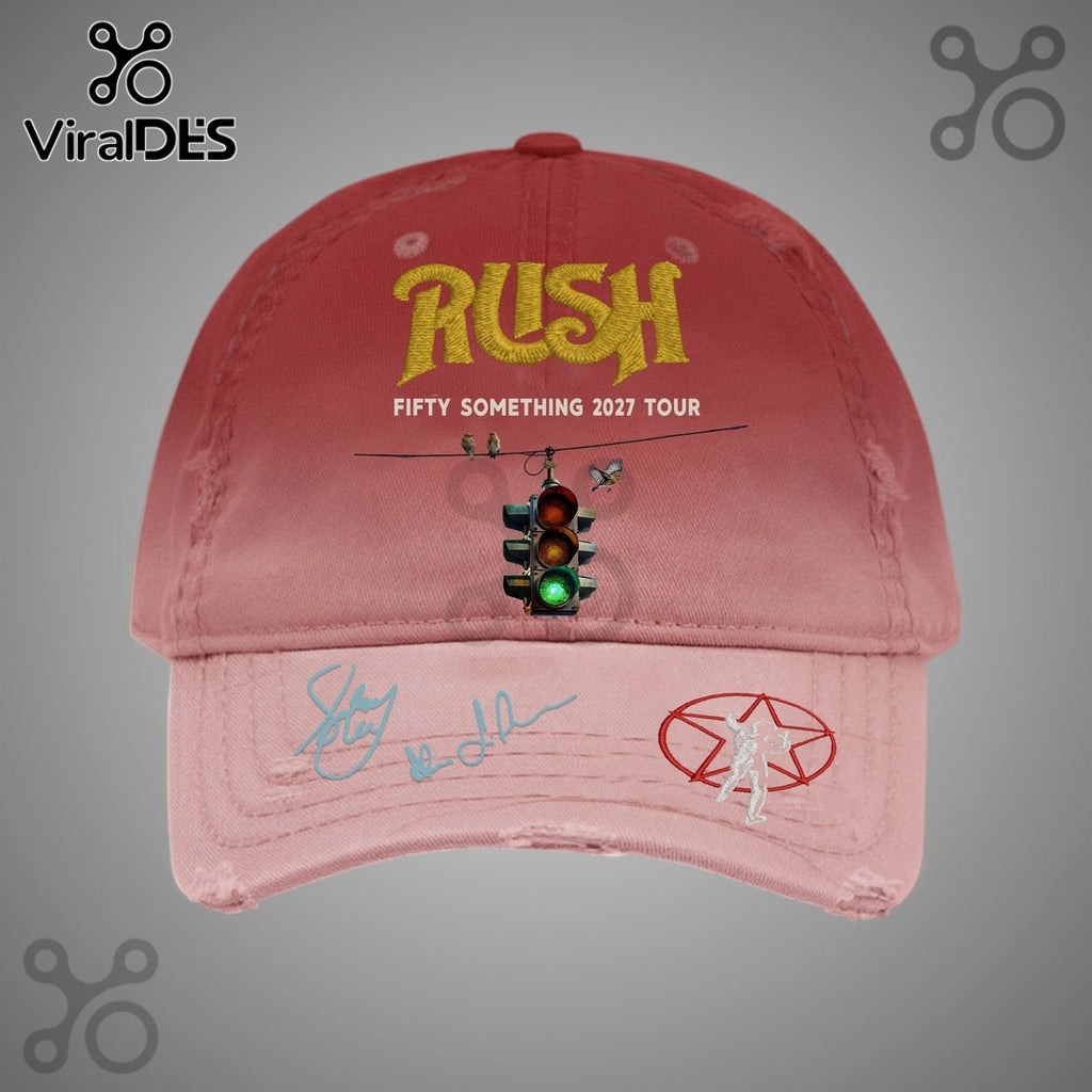Rush Fifty Something 2027 Tour Autographed Distressed Baseball Cap
