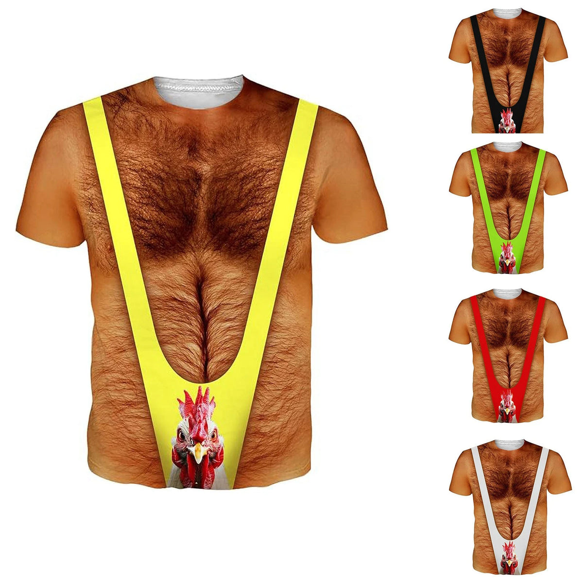 Men 3D Hairy Chest Printed T-Shirt Round Neck Short Sleeve Funny Novelty Tees