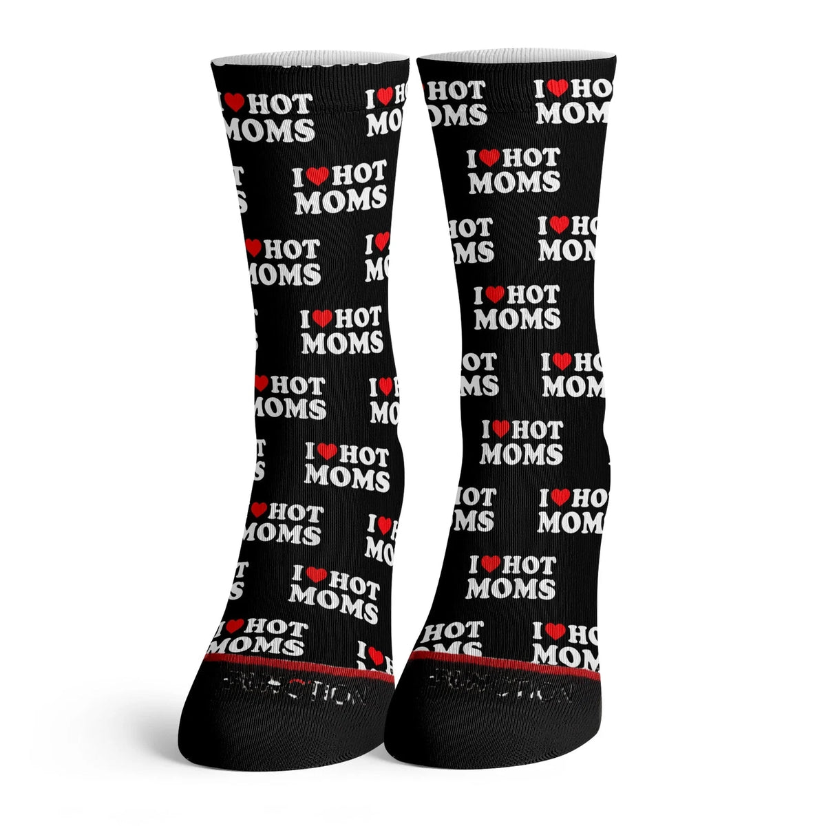I Heart Hot Moms Funny Adult Socks Fashion Love Black Pattern Joke Gift Meme Gag