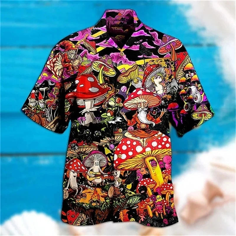 Mens Button Down Magic Mushroom Wizard Hawaiian Top Novelty Trippy Hippie Gift S