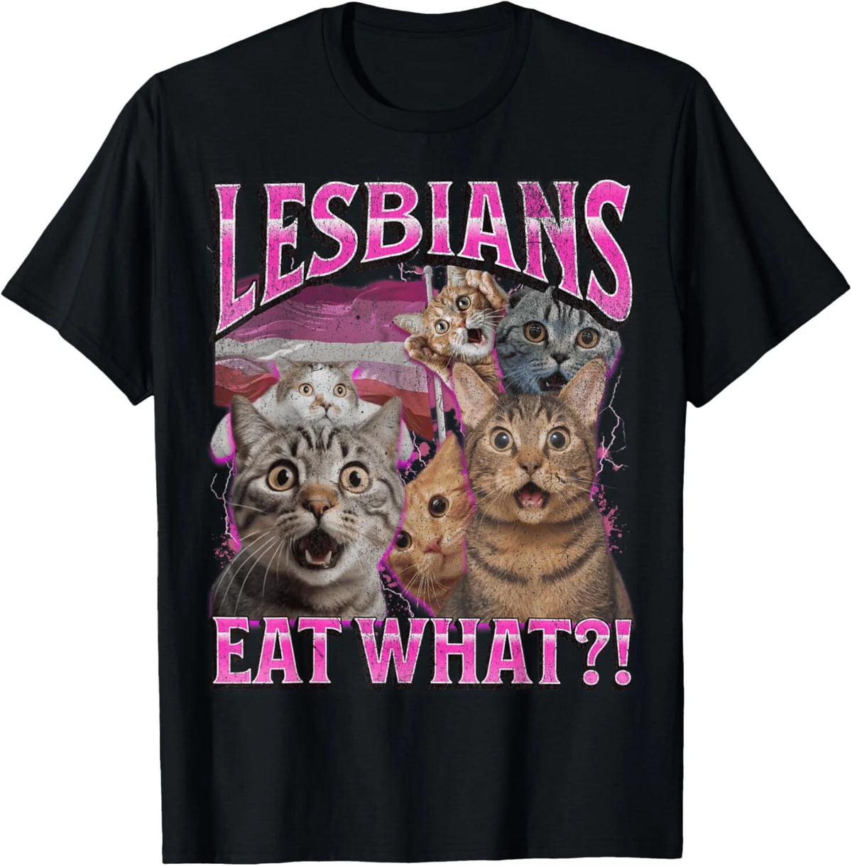 Lesbians Eat What?! Funny Cat Gay Pride LGBTQ Pun Bootleg T-Shirt