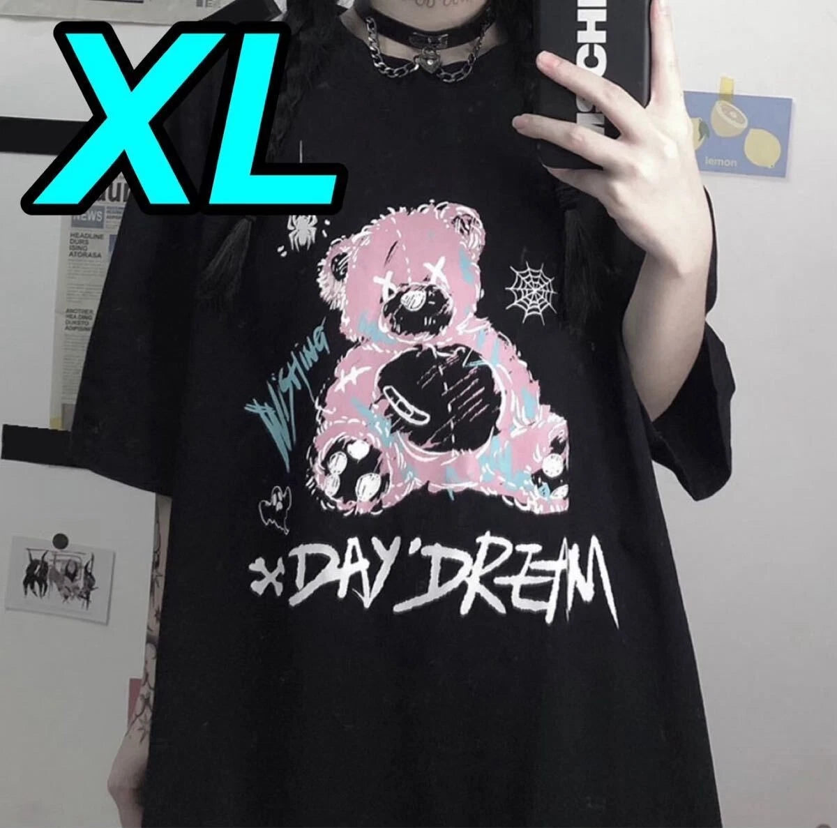 Last One T shirt XL Gyaru Style Short Sleeve Yami Kawaii Goth Loli Black Bear Ha