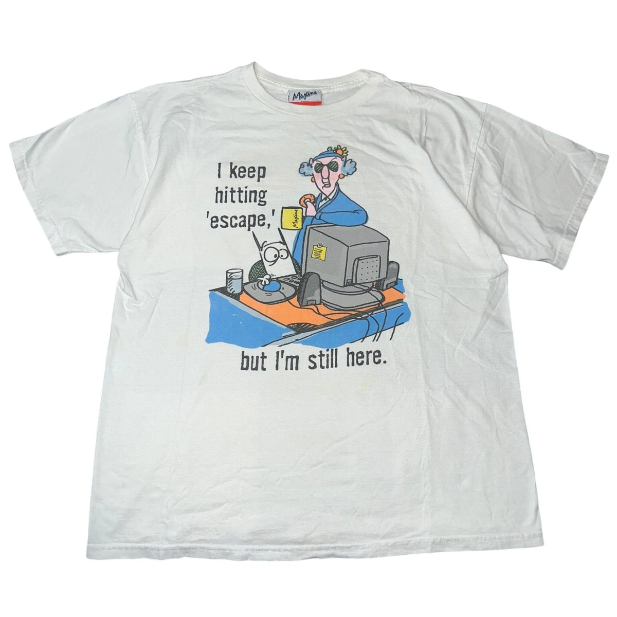 Vintage 90's Humor Tee - Maxine Hallmark Comic Shirt White Large Computer Dog