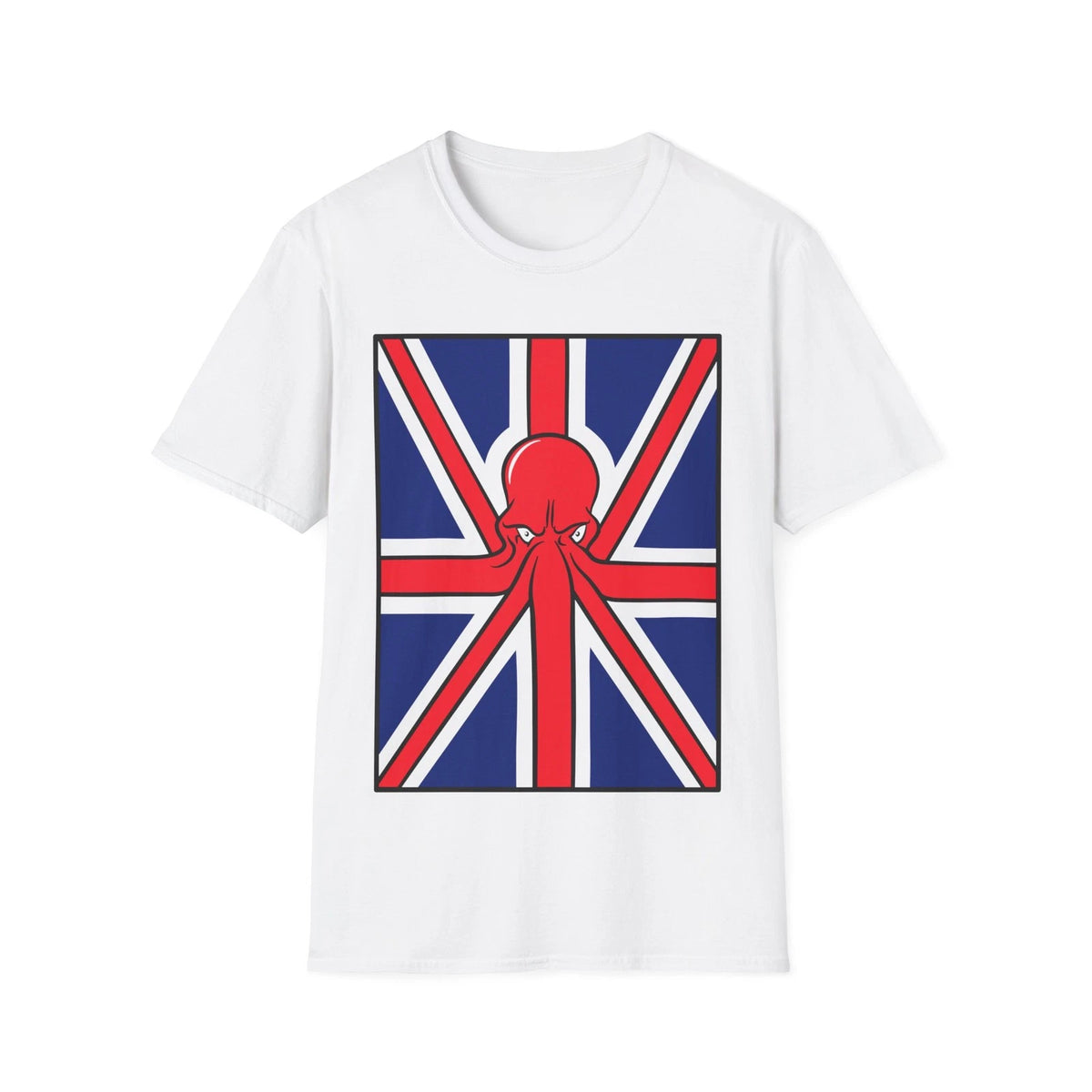 UK Flag Kraken Graphic T-Shirt, Funny Union Jack Top, Softstyle Regular Fit Tee