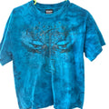 GWP Sport Vintage 2000s Mens Blue Tie Dye Graphic Tee Eagle Guitar Stars Y2K S