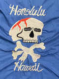 Vintage 90s Honolulu Hawaii Skull Embroidered Bowling Shirt Blue LL Japan Y2K