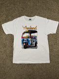 Vintage 90s Thailand Tuk-Tuk White Graphic T-Shirt Size Large Pop Art Collection
