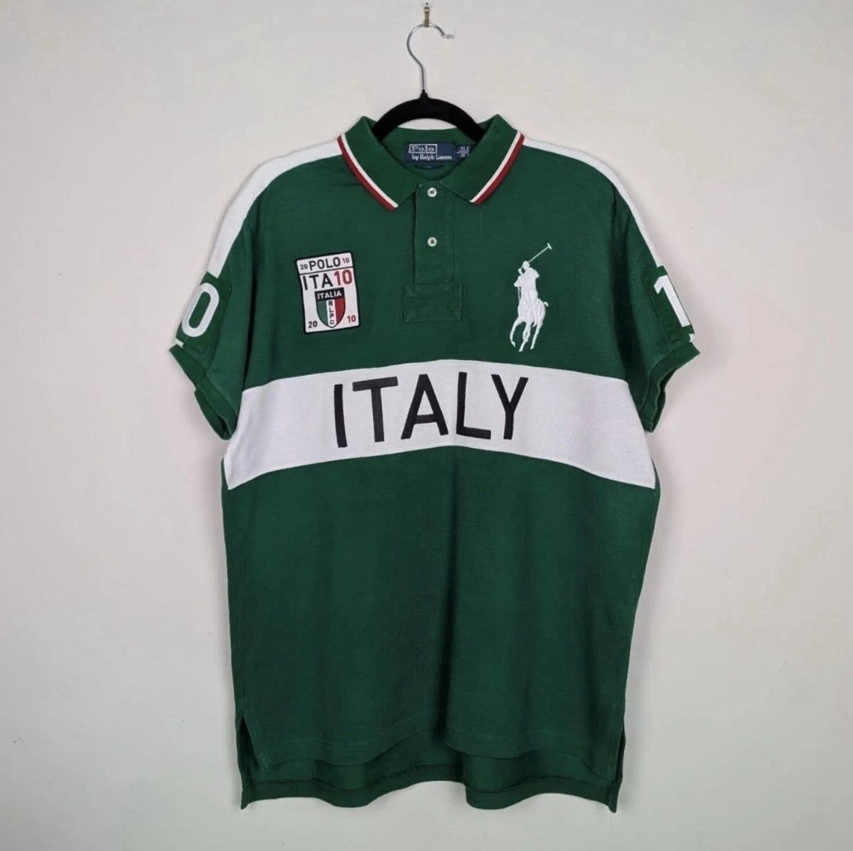 90S RARE VINTAGE POLO RALPH LAUREN BIG LOGO PONY ITALY T-SHIRT Y2K STYLE SIZE XL