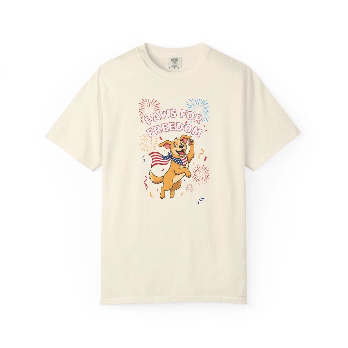 Paws for Freedom dog illustration T-Shirt | Patriotic fireworks,Funny,Cotton Tee