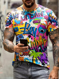 new Men's Short Sleeve Crew Neck T-Shirt – Digital Graffiti & Cartoon Print,