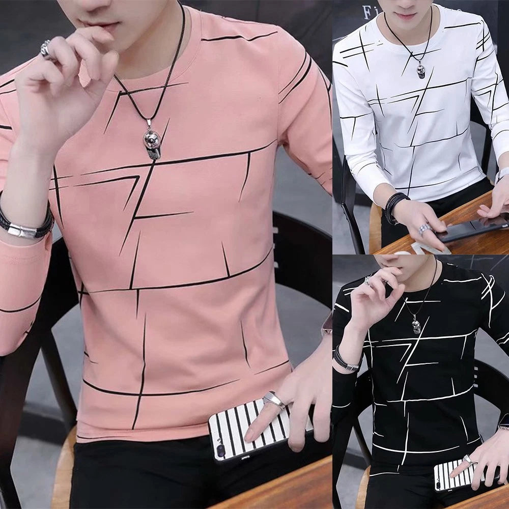 Streetwear Men T-Shirt Slim Fit Spring Clothing T Print Bottoming Shirt