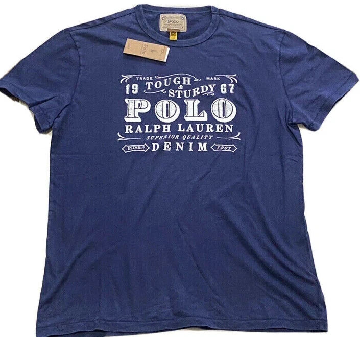 Polo Ralph Lauren Blue Graphic Vintage Look T-Shirt  Men's Sz XL