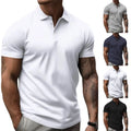 Men Slim Fit Short Sleeve T Shirt Turn Down Collar Button Front Polyester Grey