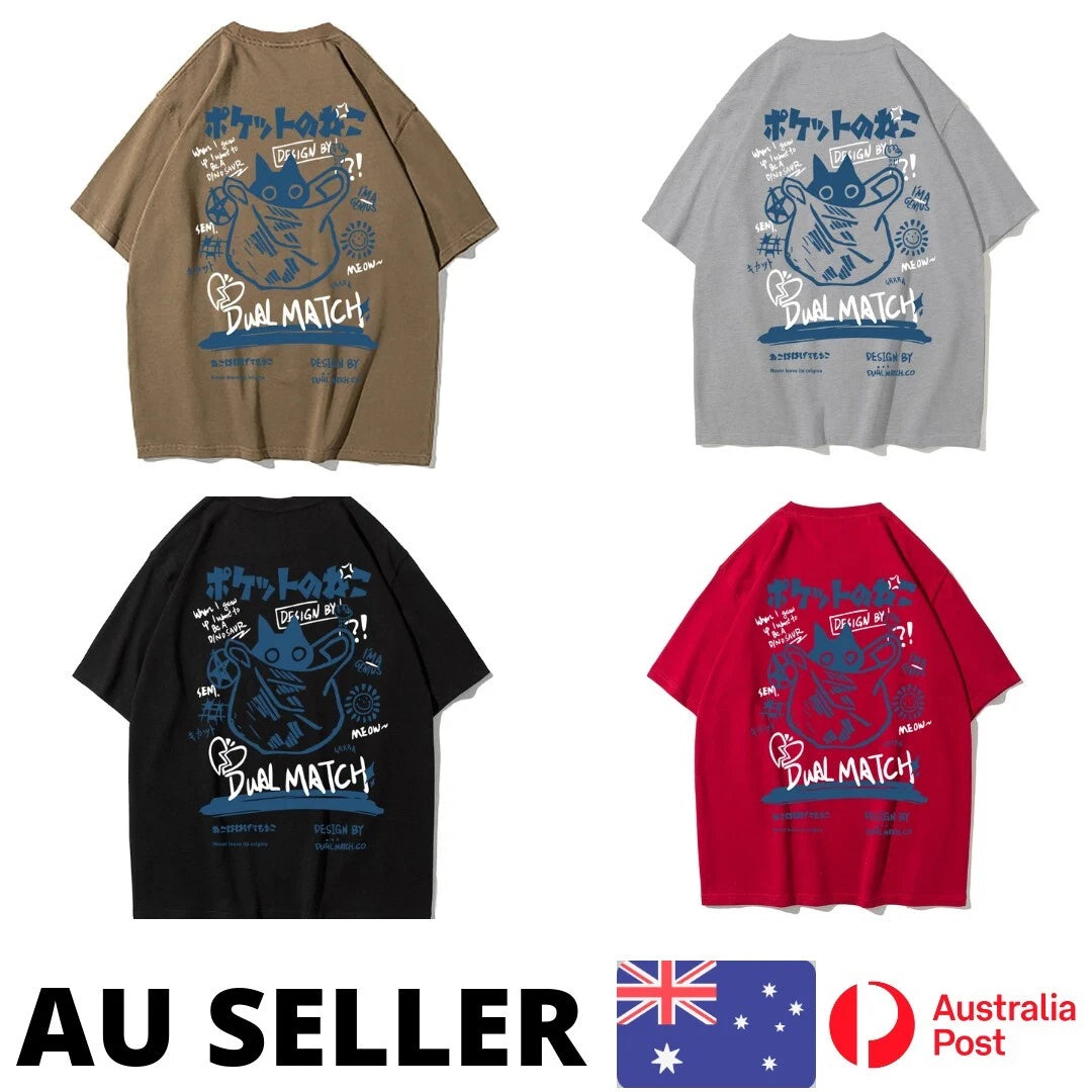 Cats Are Packed In Bags Shirt Print Boy Clothing Lovely Loose Kawaii - AU Stock