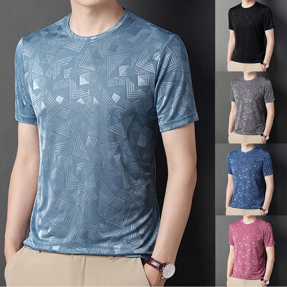 96% Polyester 4% Spandex Men's Short Sleeve Round Neck Slim Fit T-Shirt Tops