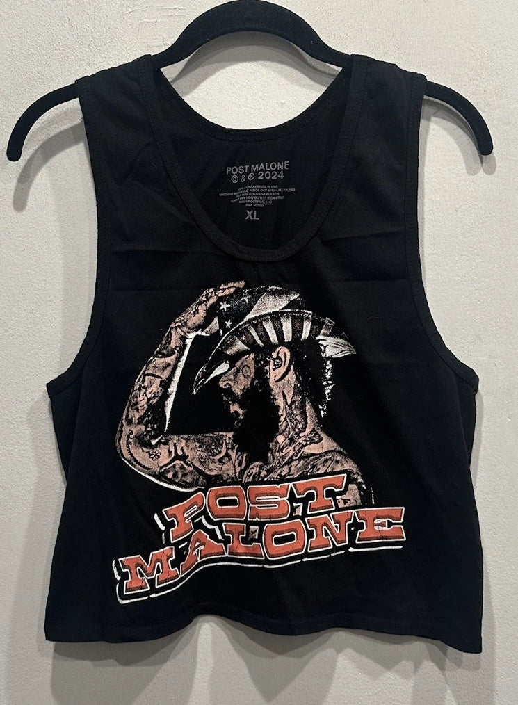 Post Malone F-1 Trillion Black Cropped Tank Top Sz XL Cowboy pop art