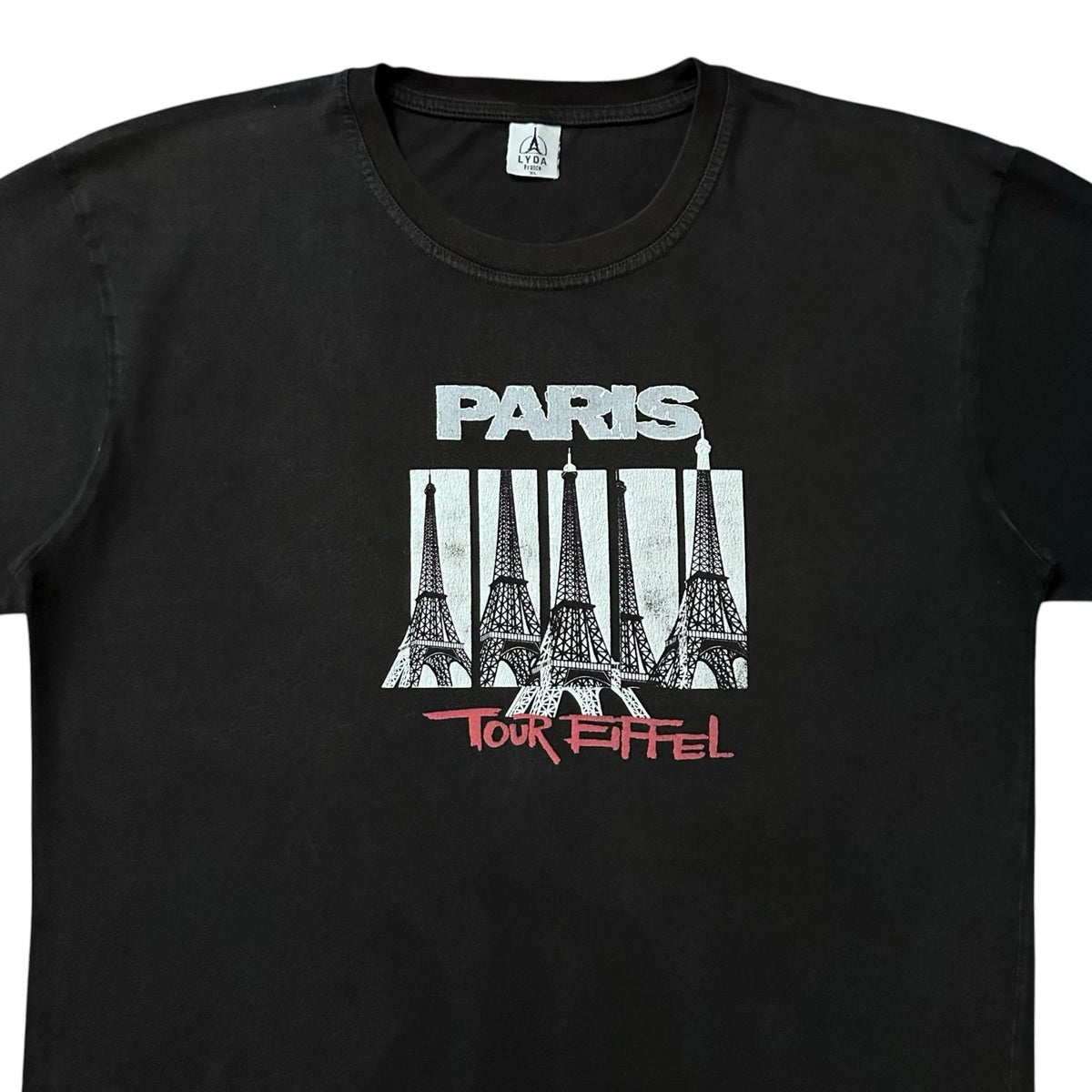 Vtg 90s Paris Tour Eiffel Tower Pop Art T-Shirt Sz L Black Faded France Euro