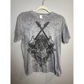 Mens Medium vintage Gray T Shirt Short Sleeve Rock Guitar Skull Star Print Y2K