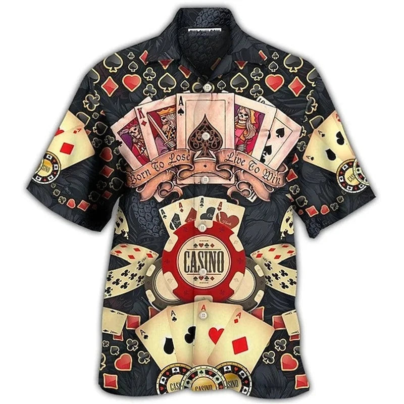 Mens Button Down Casino Playing Cards Hawaiian Top Novelty Born To Lose Gift