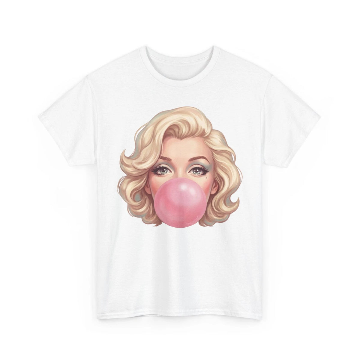 Blonde Icon Blowing Bubble Tee | Retro Pop Art Face Tshirt  4 colors, S to 2XL