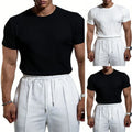 Men's Short Sleeve T-Shirt Ribbed Crew Neck For Slim Fit for Fitness and Sports