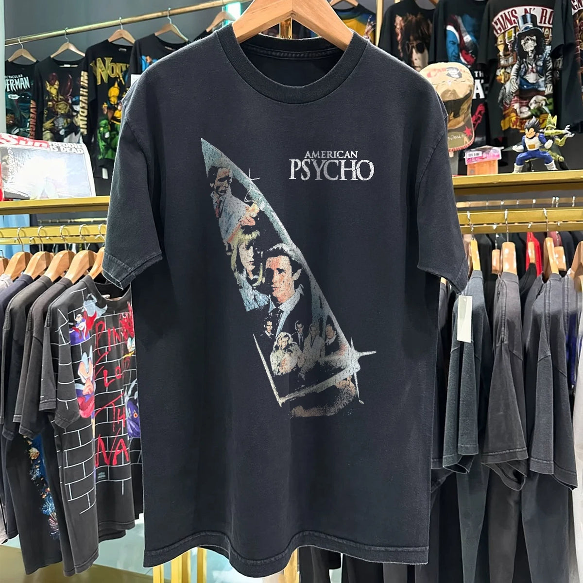 Y2K American Psycho Aged T-Shirt Black M