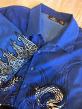 City Impact Y2K Men's Cobalt Blue Dragon Graphic Shirt Button Up Size Large