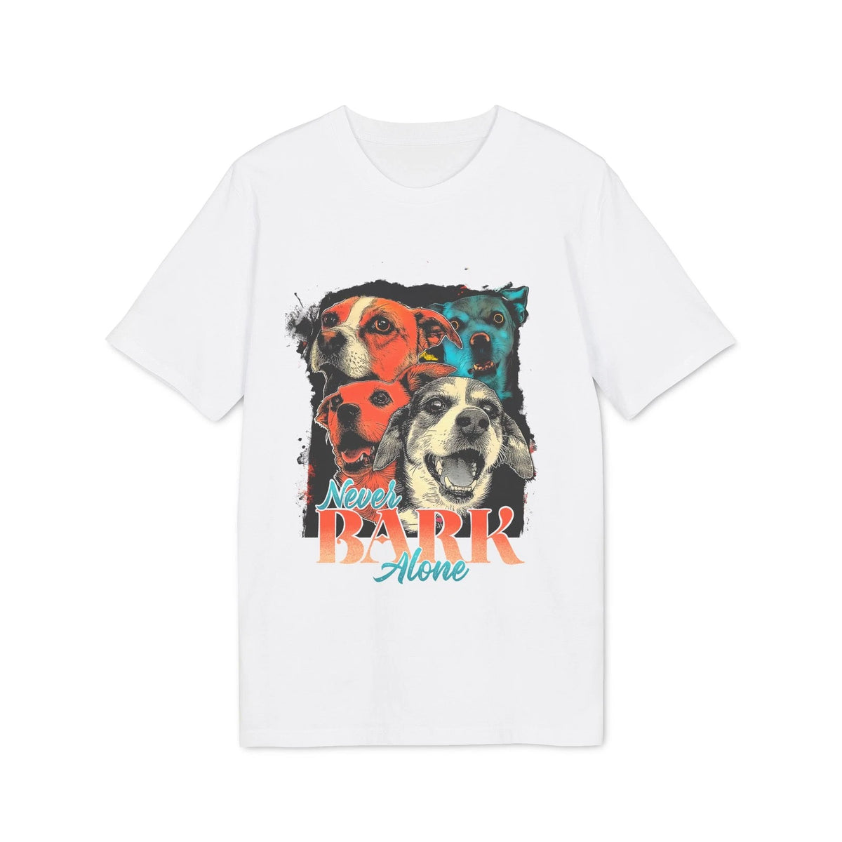 Never Bark Alone T-shirt | Retro Pop Art Dog Faces