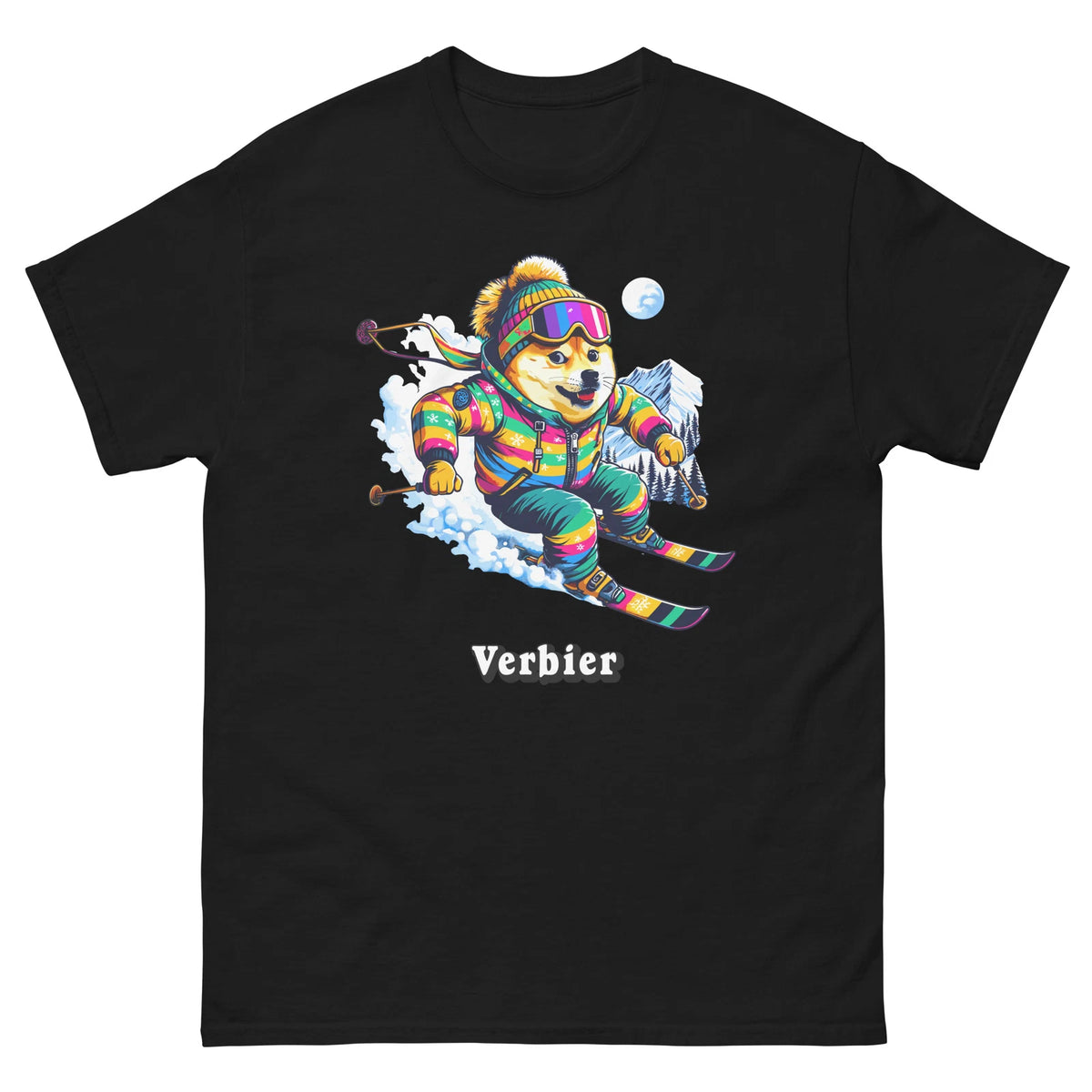 Verbier Doge Skiing Funny Ski Skier Dog Meme Cute Shirt T-Shirt