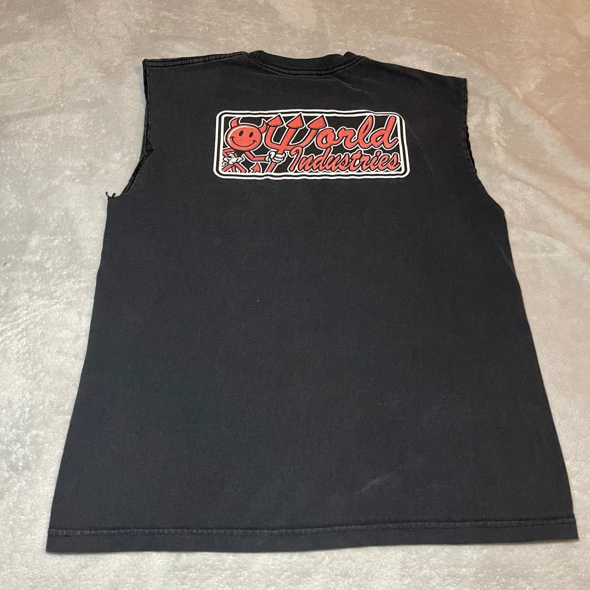 Vintage Y2K World Industries Devil Skateboard Muscle Tee Shirt Black Mens Large