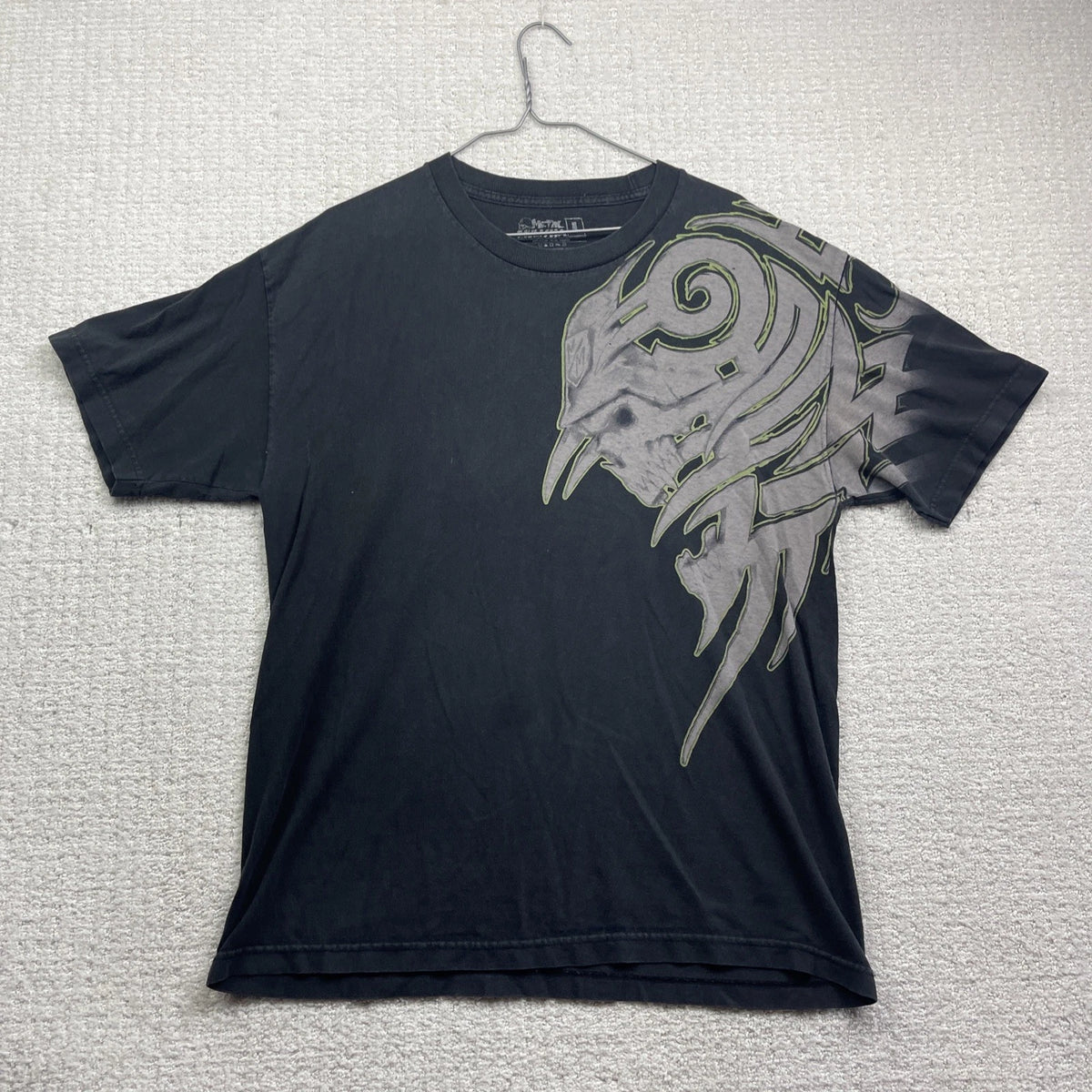 VTG Y2K Metal Mulisha Motocross Tribal Skull Graphic AOP Shirt Black Men Size L