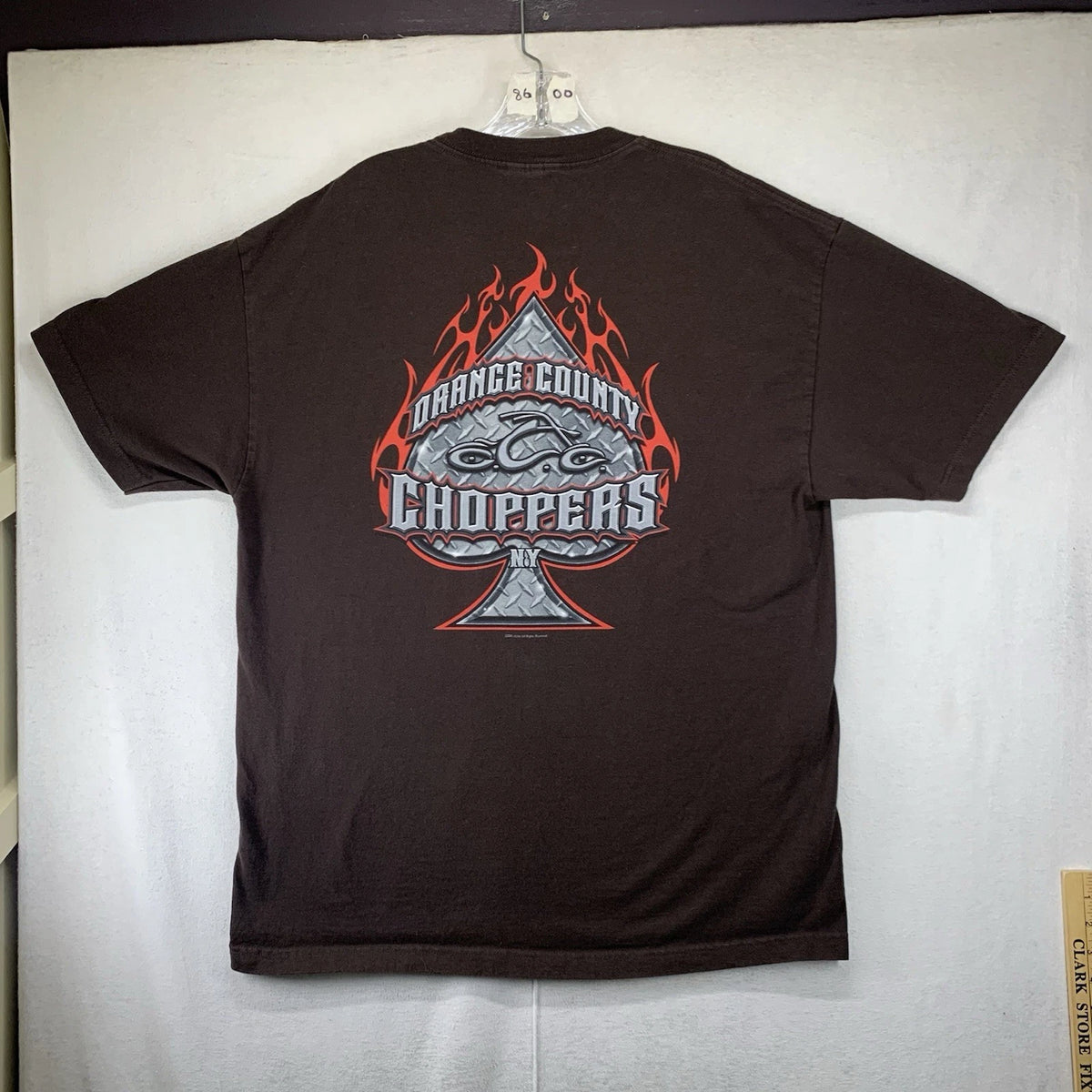 Vintage Orange County Choppers T Shirt Mens XL Brown Biker Y2K Thick Knit