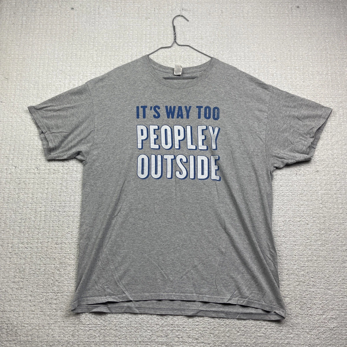 Y2K It’s Way Too Peopley Outside Grey Short Sleeve T-Shirt Size XL Joke casual