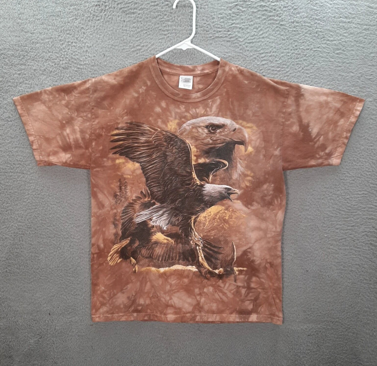 Gildan Shirt Adult Large Brown Tie Dye Eagle Nature Biker Motorcycle Grunge Y2K