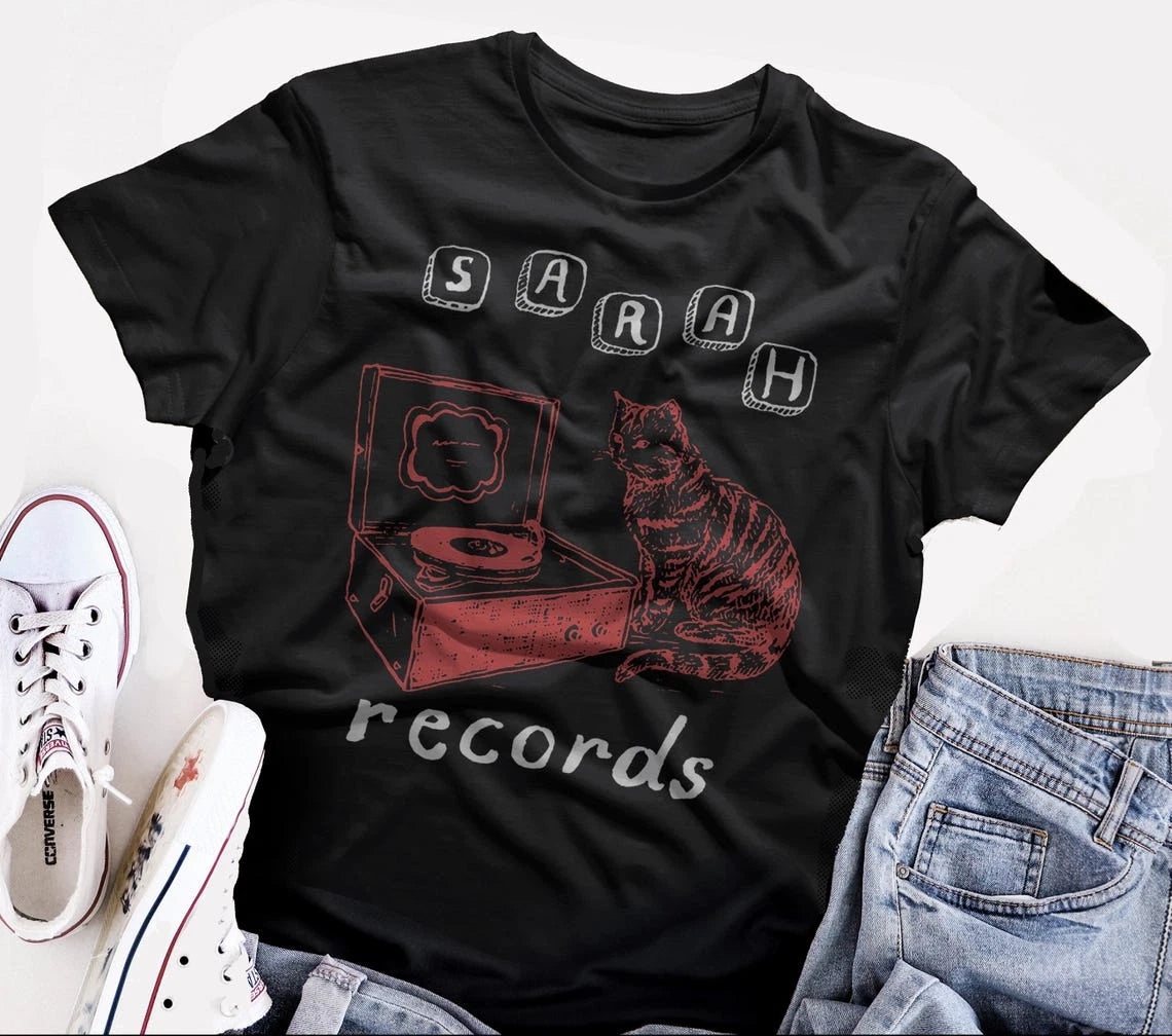 Sarah Records T shirt screen print short sleeve black