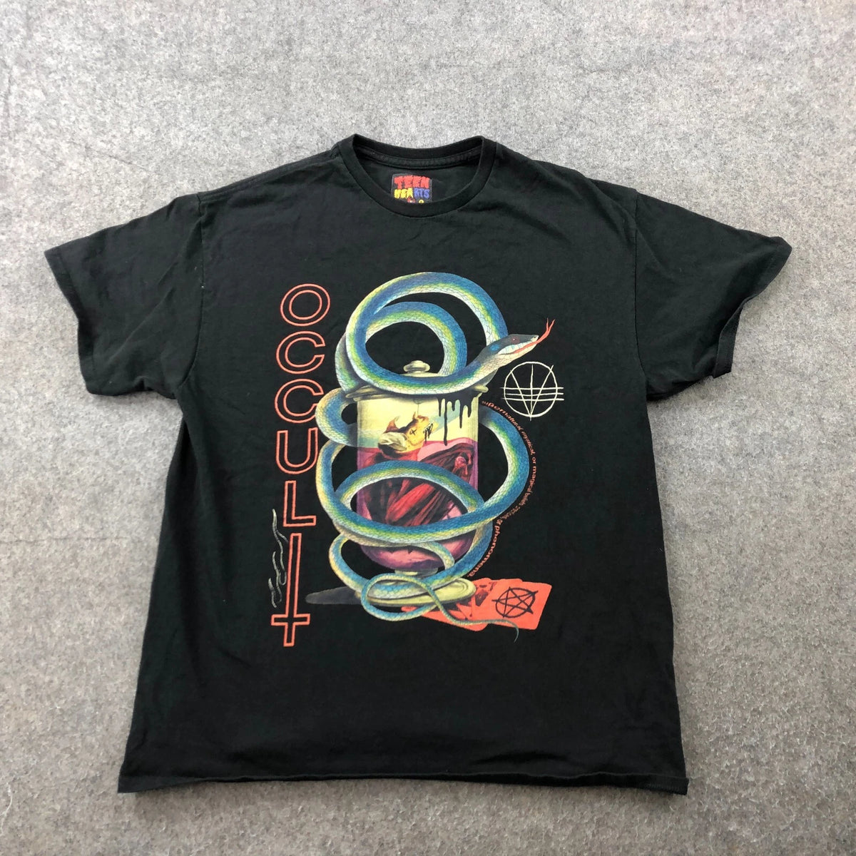 Teen Hearts Shirt Men Large Black Short Sleeve Snake Grunge Goth Streetwear Y2K